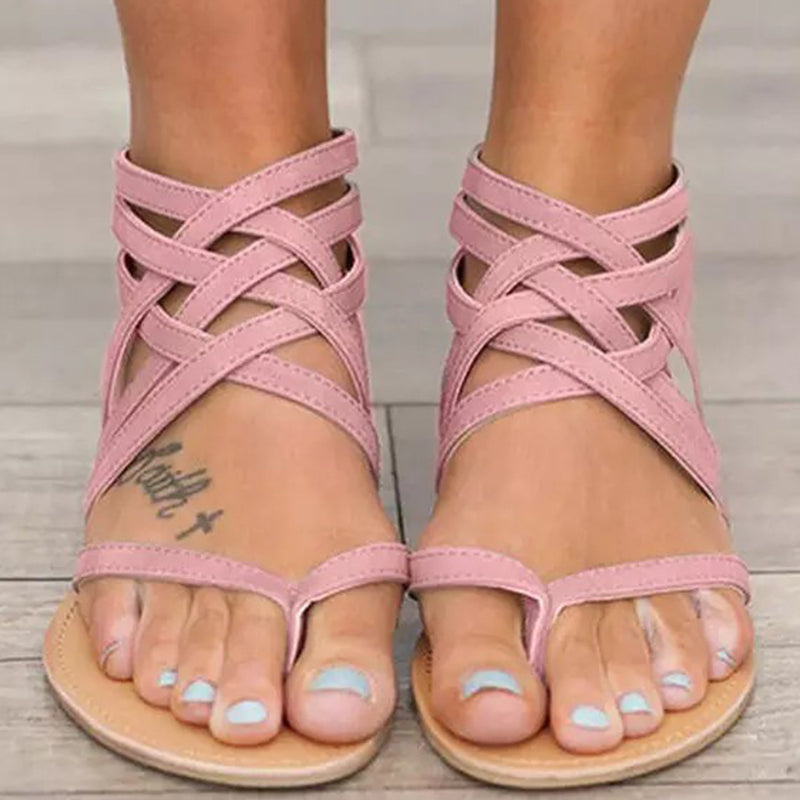 Summer CrossTied Zipper Flat Sandals Peachloft