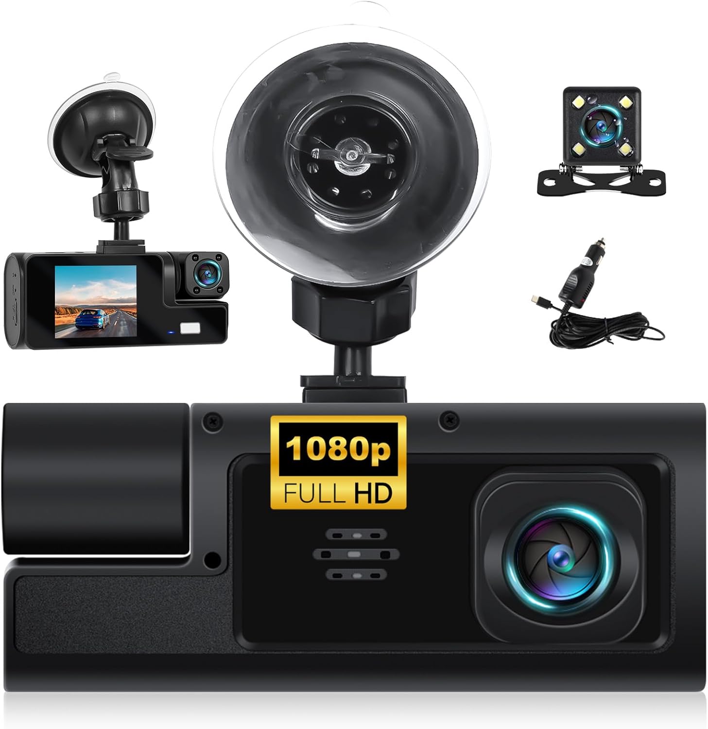 🚘3 Channel Dash Cam Front and Rear Inside