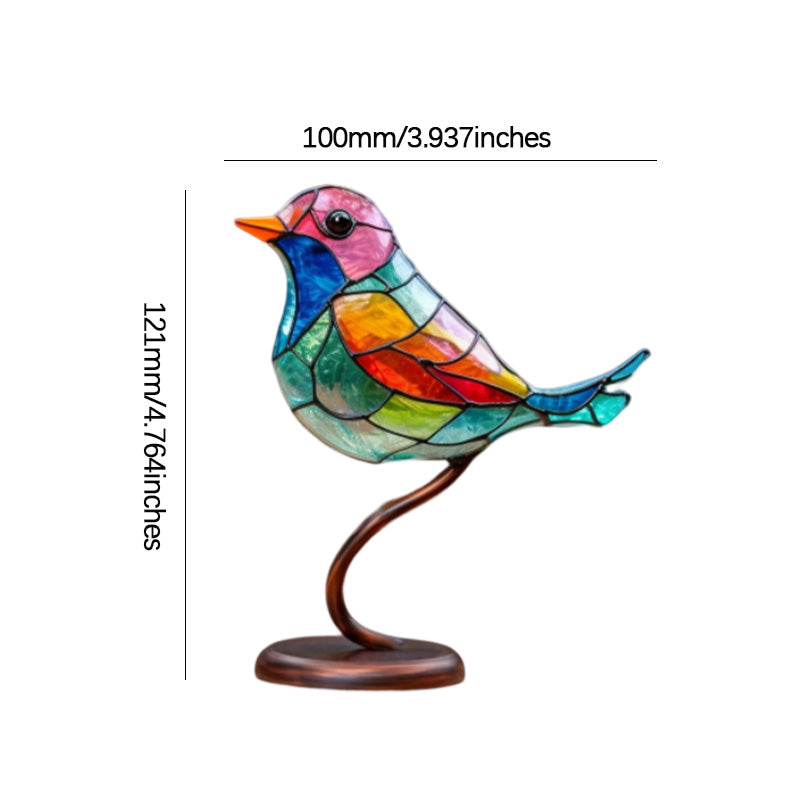 Stained Glass Birds on Branch Desktop Ornaments