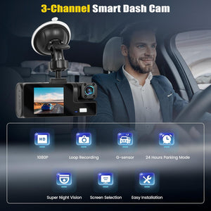 🚘3 Channel Dash Cam Front and Rear Inside