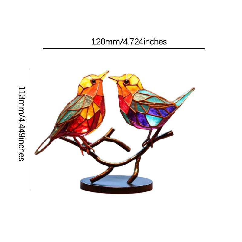 Stained Glass Birds on Branch Desktop Ornaments