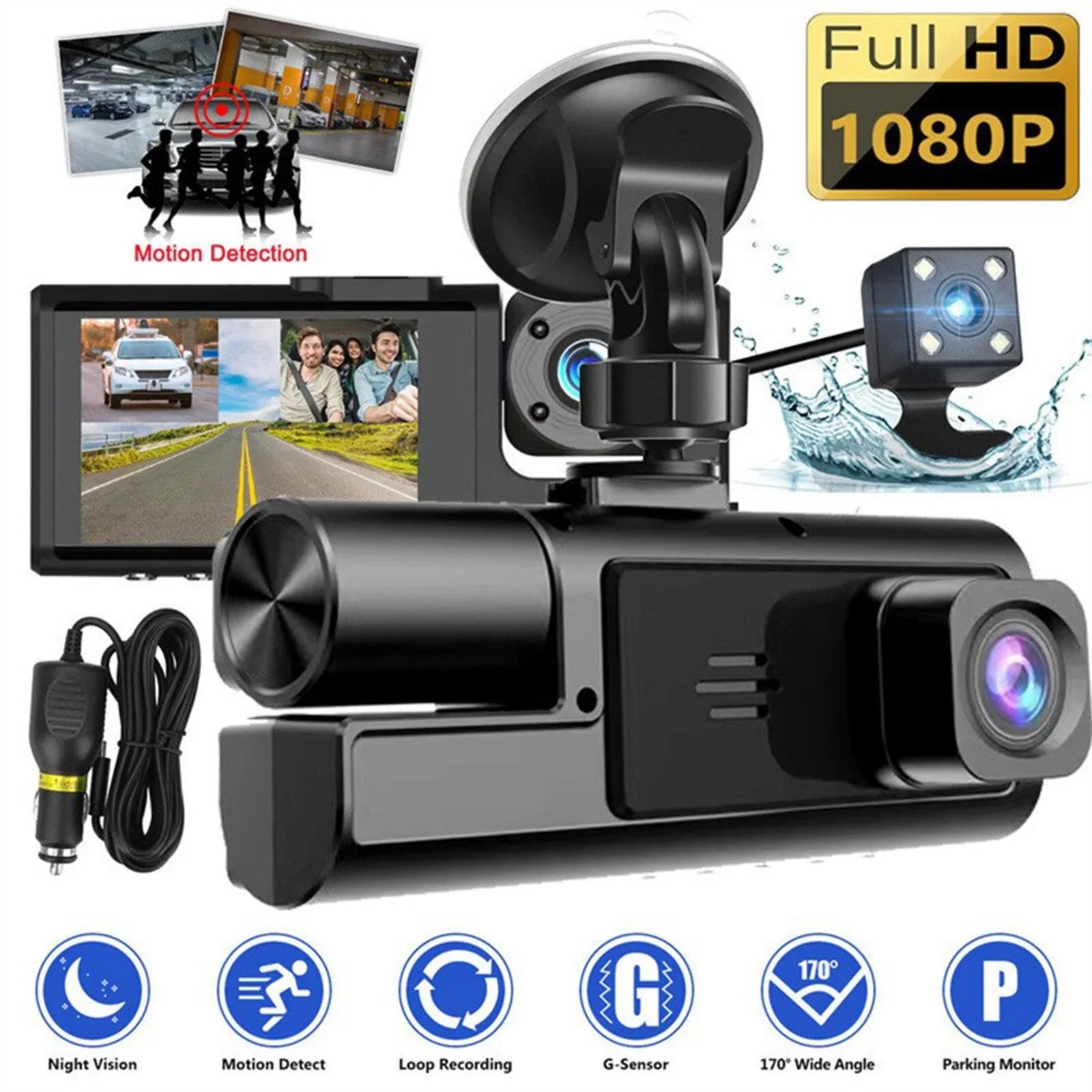 🚘3 Channel Dash Cam Front and Rear Inside
