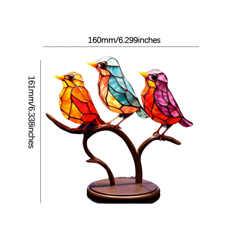 Stained Glass Birds on Branch Desktop Ornaments