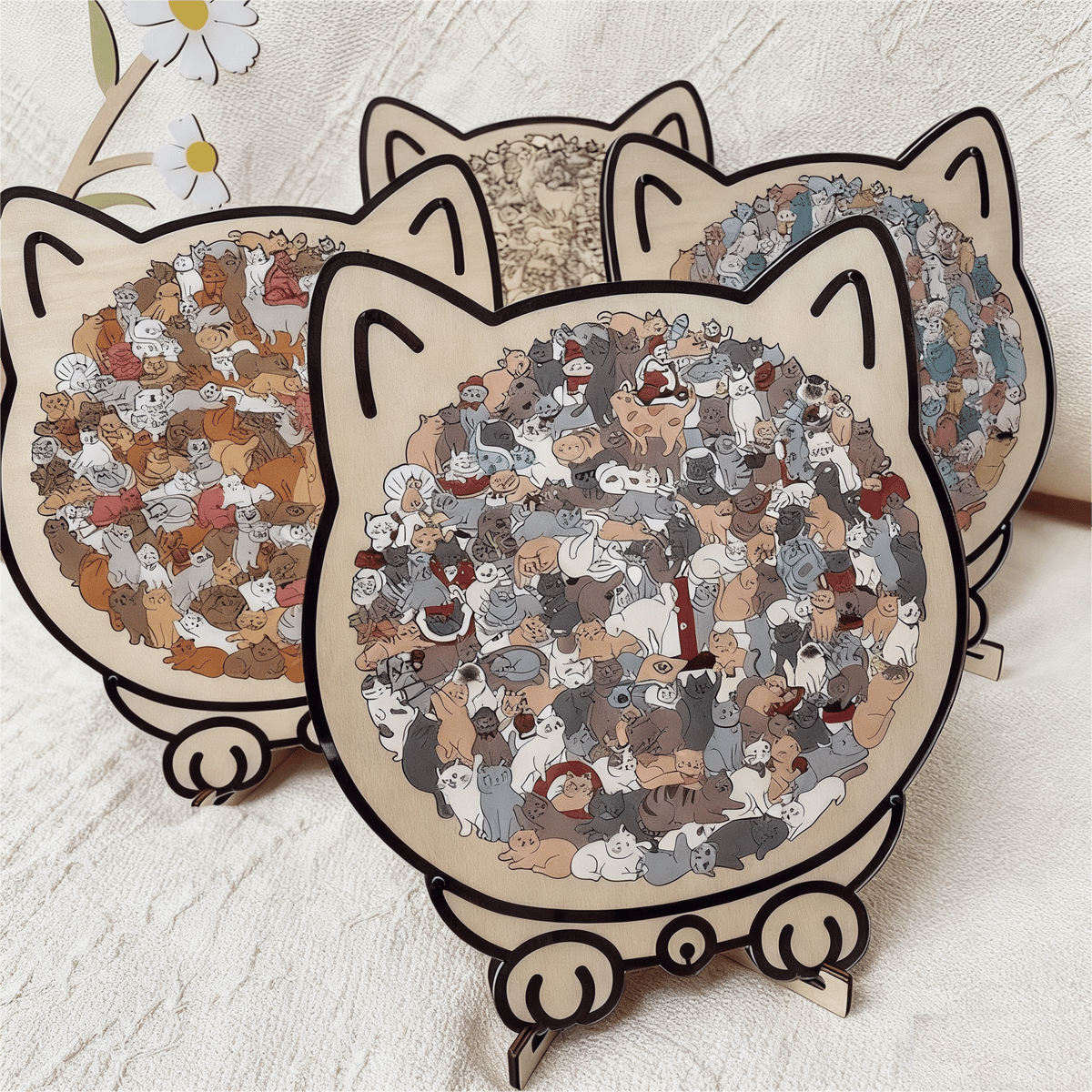 135-Piece Cat-Shaped Wooden Puzzle