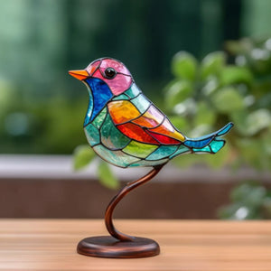 Stained Glass Birds on Branch Desktop Ornaments