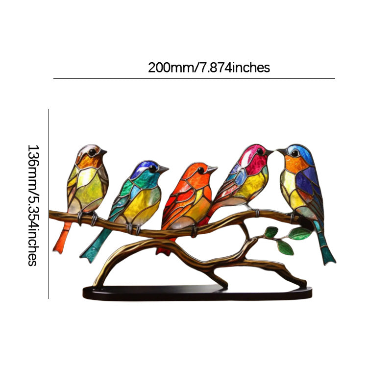 Stained Glass Birds on Branch Desktop Ornaments