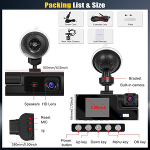 🚘3 Channel Dash Cam Front and Rear Inside
