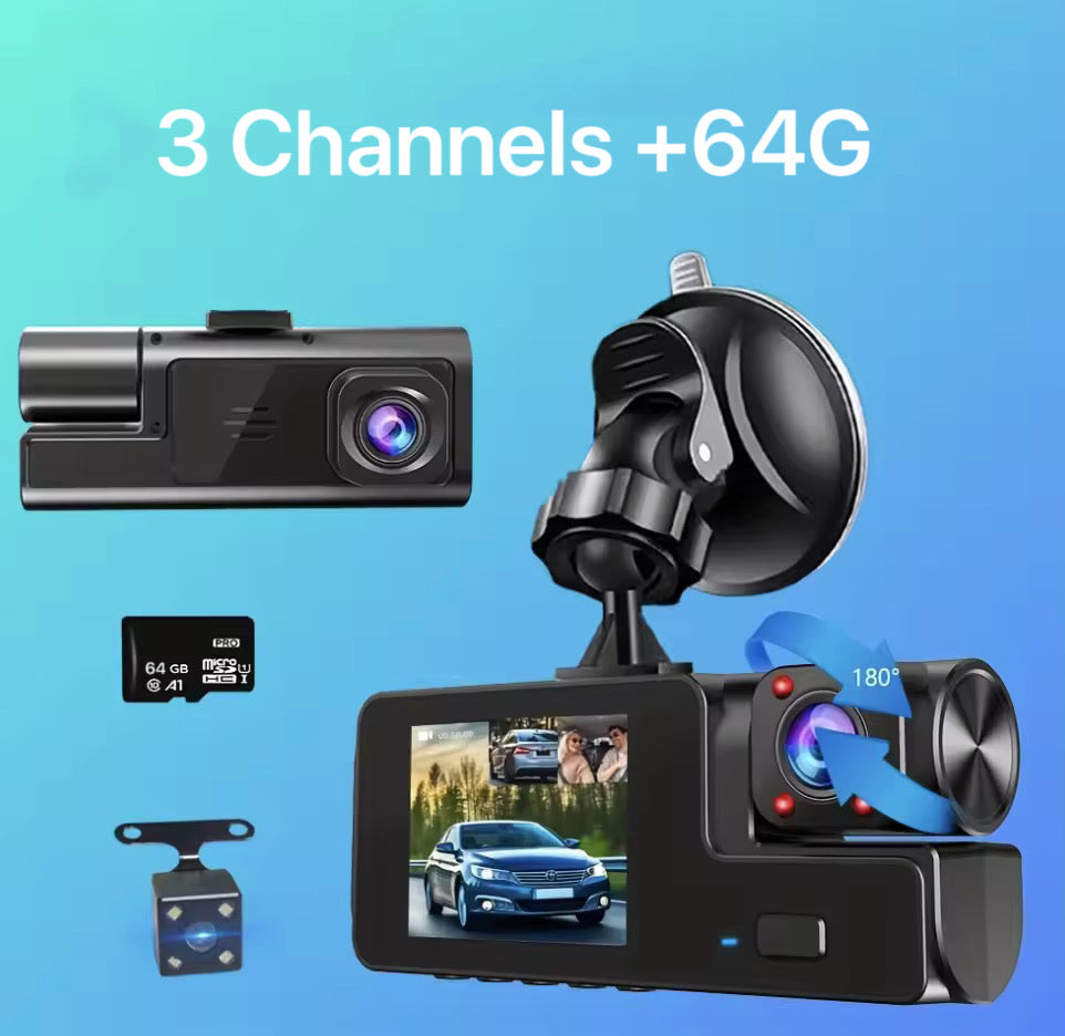 🚘3 Channel Dash Cam Front and Rear Inside