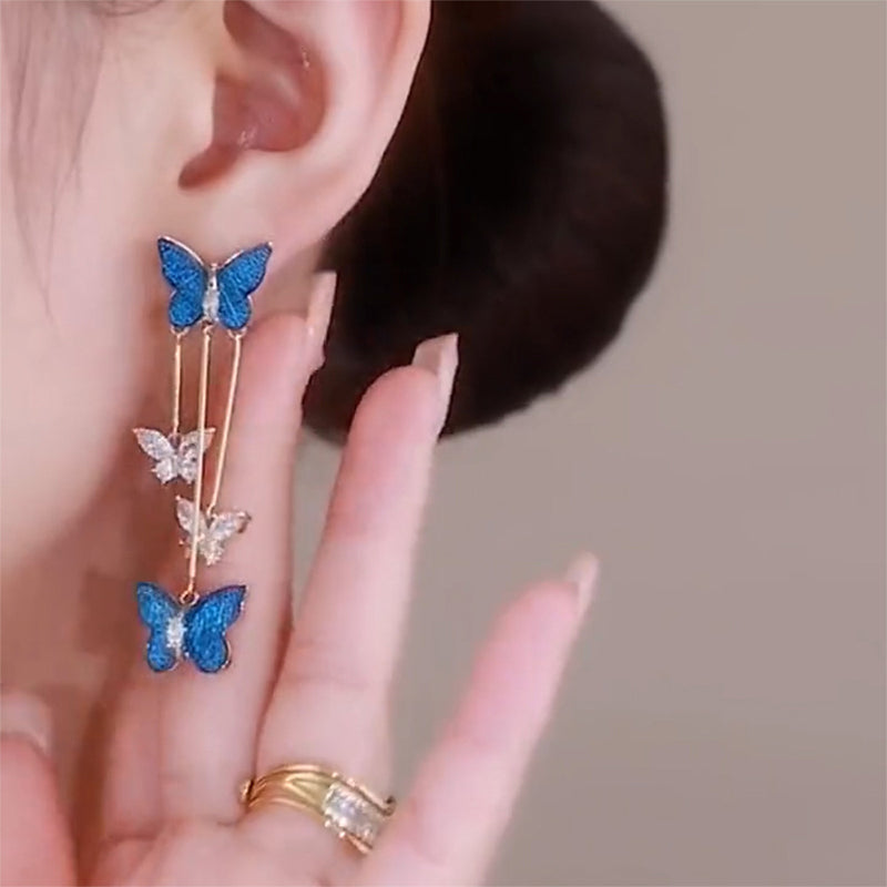 Crystal Butterfly Tassel Earrings