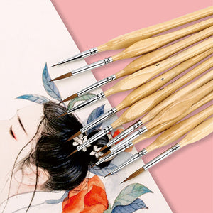 11 Pcs Miniature Detail Paint Brush Set With Natural Wood Handle
