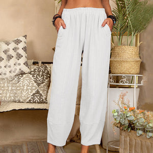 Solid Color Cotton Linen Casual Pants