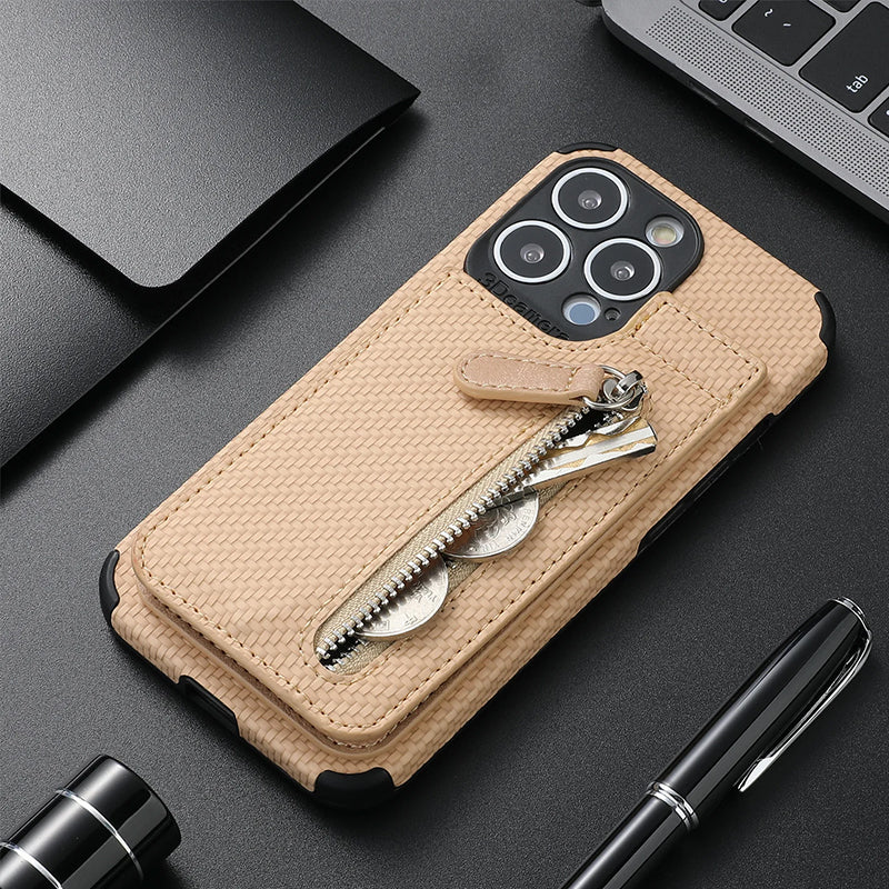 Magnetic Zipper Wallet Cover With Credit Card Holder for iPhone