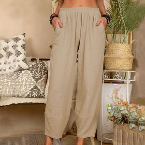 Solid Color Cotton Linen Casual Pants