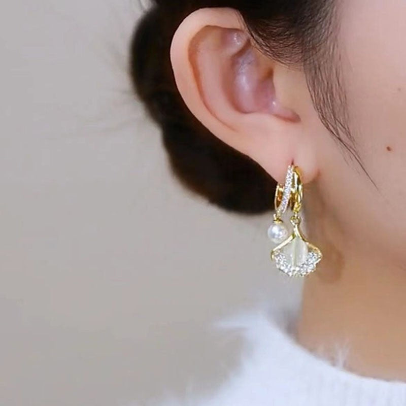 Opal Ginkgo Leaf Earrings