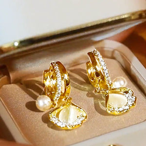Opal Ginkgo Leaf Earrings