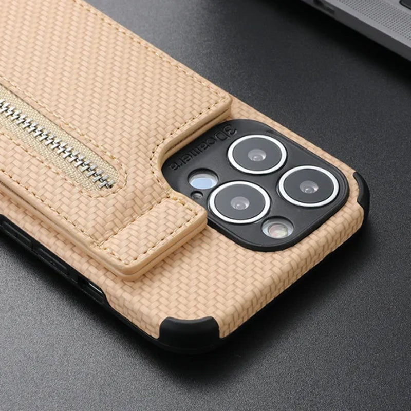 Magnetic Zipper Wallet Cover With Credit Card Holder for iPhone