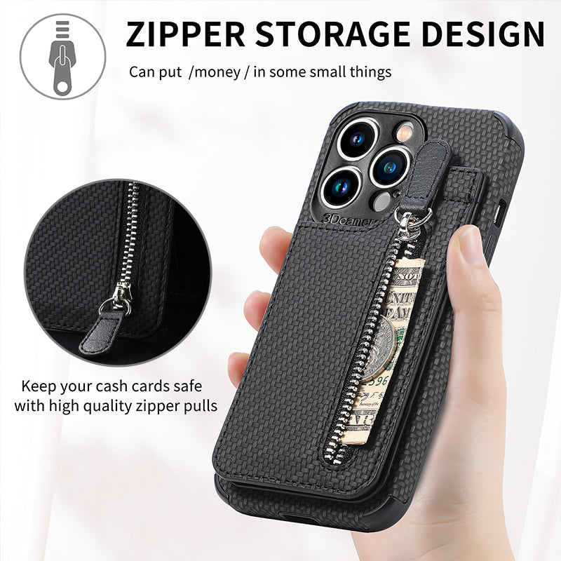 Magnetic Zipper Wallet Cover With Credit Card Holder for iPhone