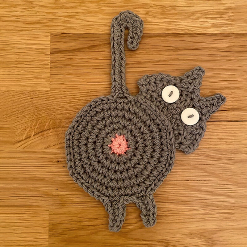 Cute Knitted Kitten Butt Coasters