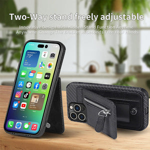Magnetic Zipper Wallet Cover With Credit Card Holder for iPhone