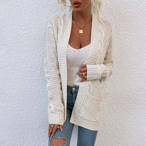 Womens Long Sleeve Open Front Chunky Knit Cardigan Sweater