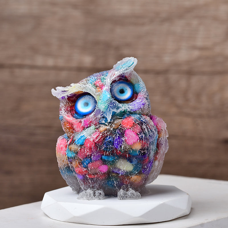 Natural Crystal Gravel Epoxy Owl Ornament