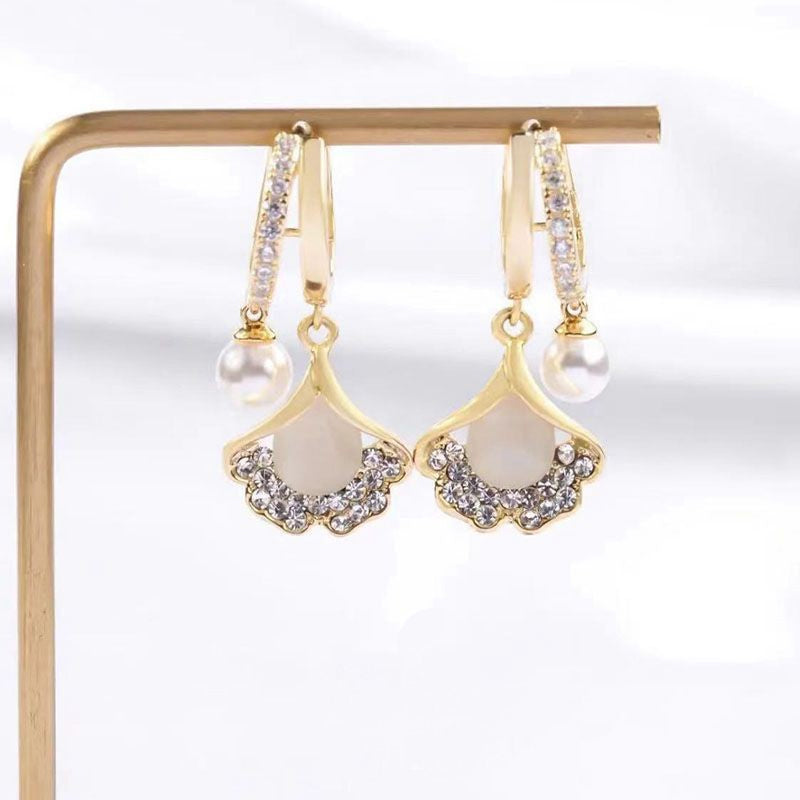 Opal Ginkgo Leaf Earrings