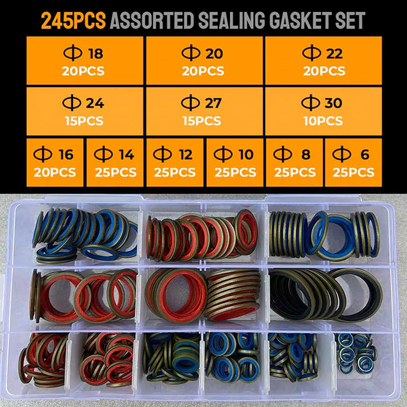 100pcs/245pcs Assorted Sealing Gasket Set