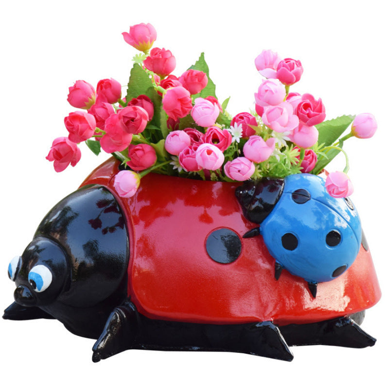 Metal Ladybug Flower Pot