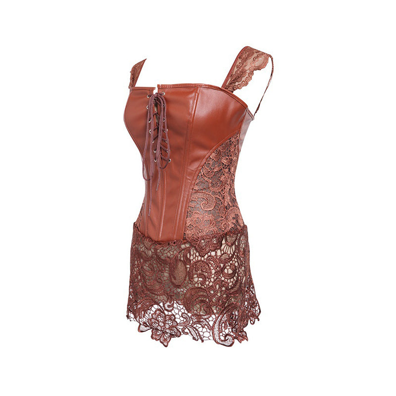 Sexy Gothic Court Black Leather Lace Corset