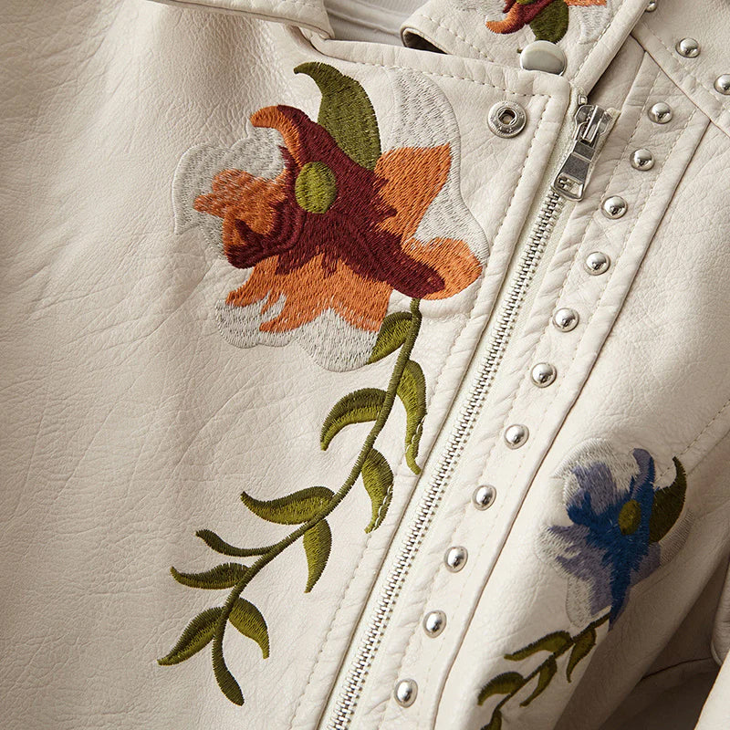 Fashion Floral  Leather Jacket