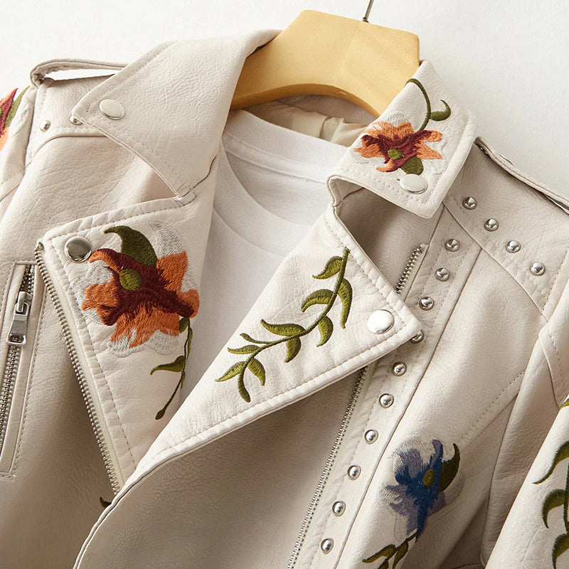 Fashion Floral  Leather Jacket