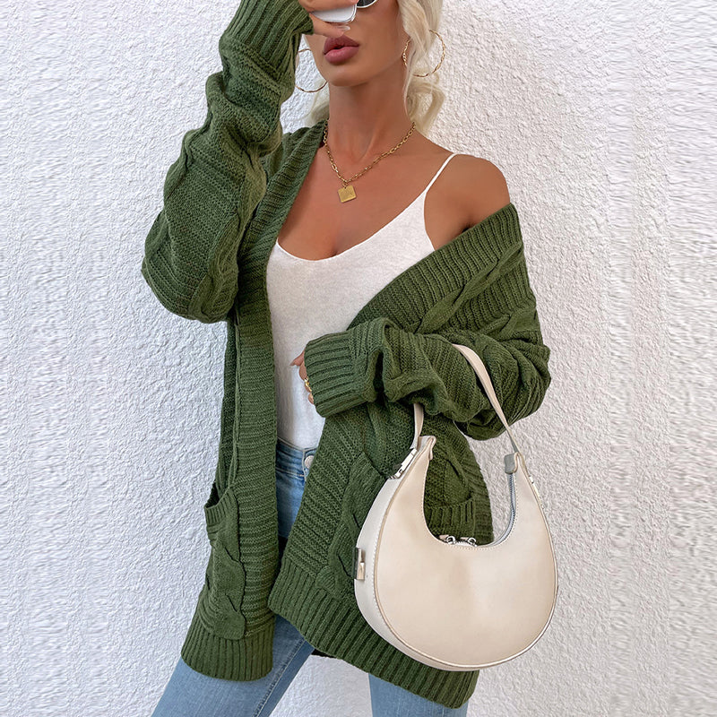 Womens Long Sleeve Open Front Chunky Knit Cardigan Sweater