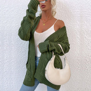 Womens Long Sleeve Open Front Chunky Knit Cardigan Sweater