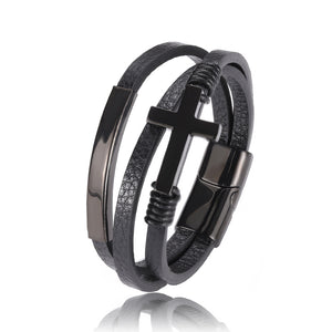 Cross Style Multi-Layer Leather Bracelet