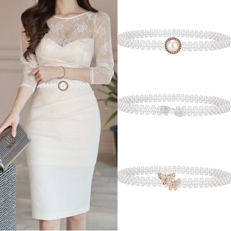 Waist Chain with Pearl Butterfly Belt Buckle