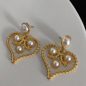 Pearl Heart Hoop Dangle Earrings