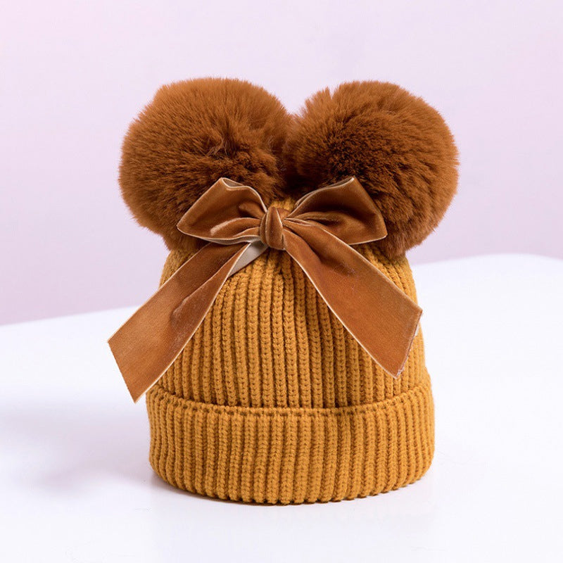 Baby Hat With Double Ball Bow