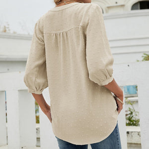 Stand Collar Mid Sleeve Shirt