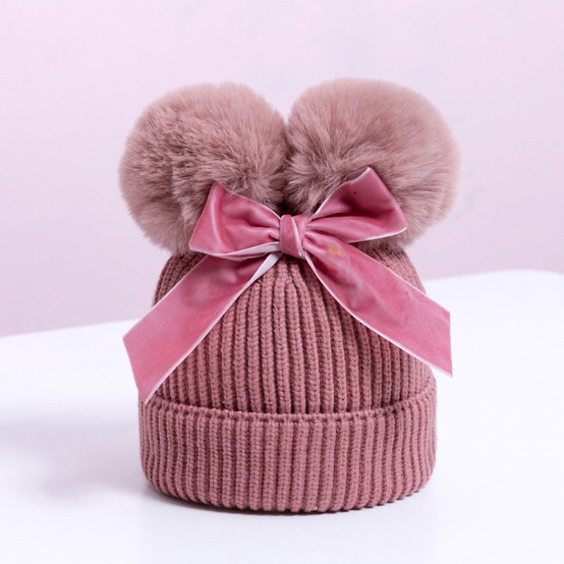 Baby Hat With Double Ball Bow