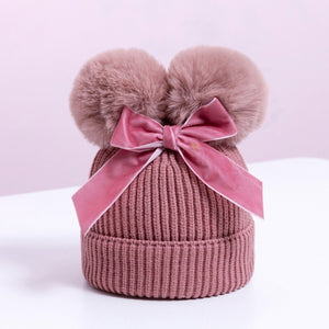 Baby Hat With Double Ball Bow