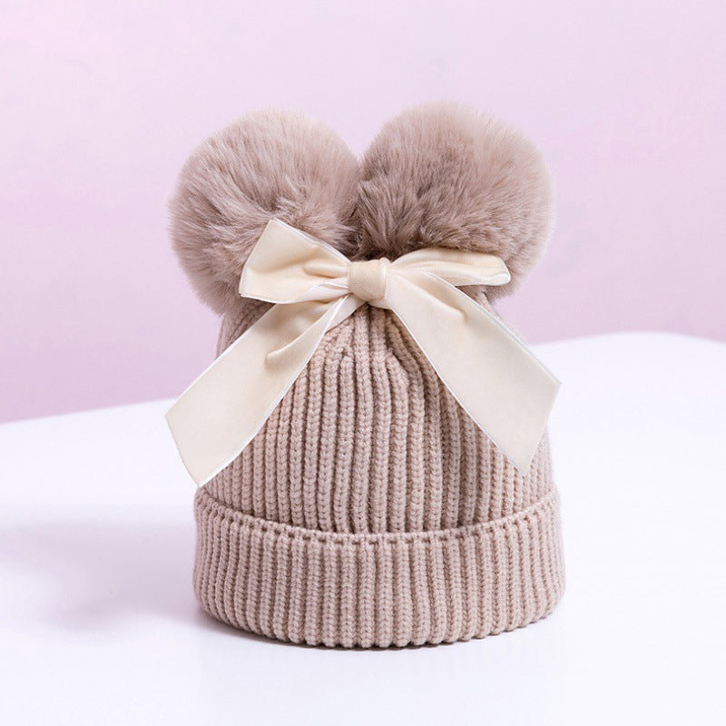 Baby Hat With Double Ball Bow