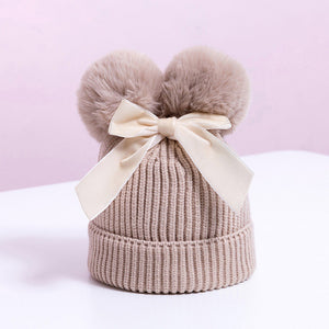 Baby Hat With Double Ball Bow