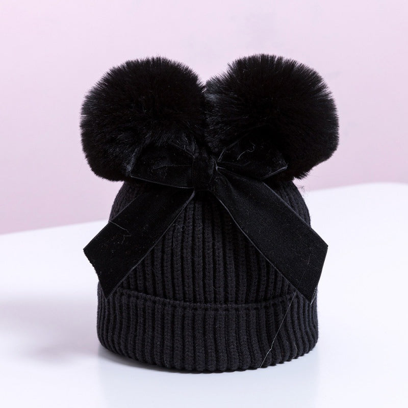 Baby Hat With Double Ball Bow