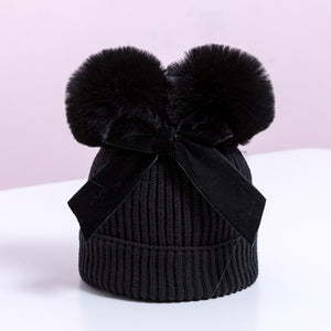 Baby Hat With Double Ball Bow