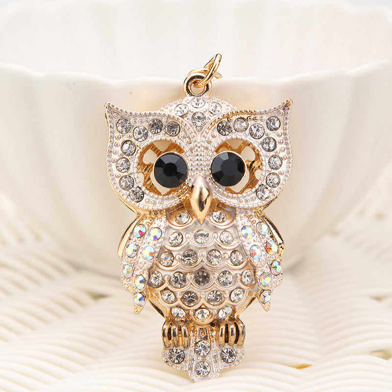 Diamond Owl Metal Keychain Pendant