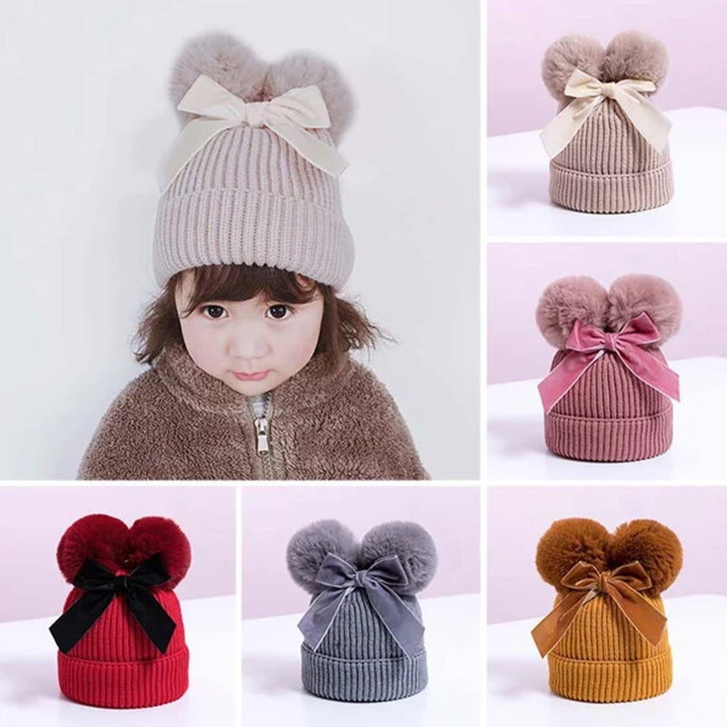Baby Hat With Double Ball Bow