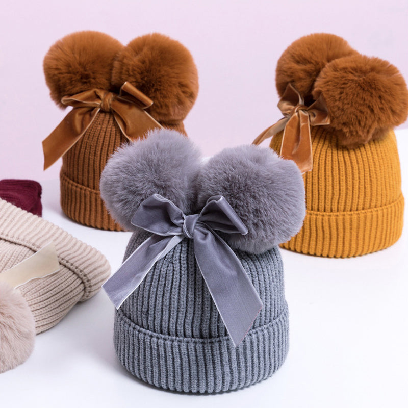 Baby Hat With Double Ball Bow