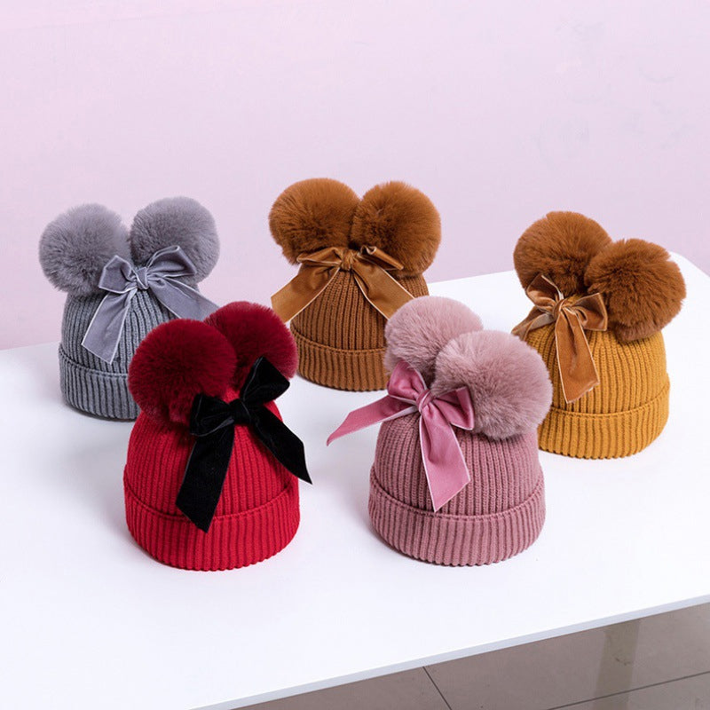 Baby Hat With Double Ball Bow