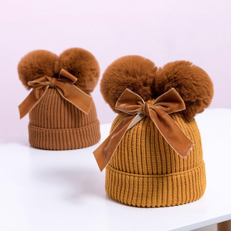 Baby Hat With Double Ball Bow
