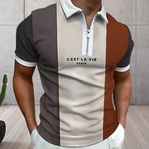 Men's Colorblock Zip Polo Shirt
